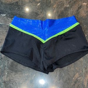Blue and Lime Green Booty Shorts with Rhinestones